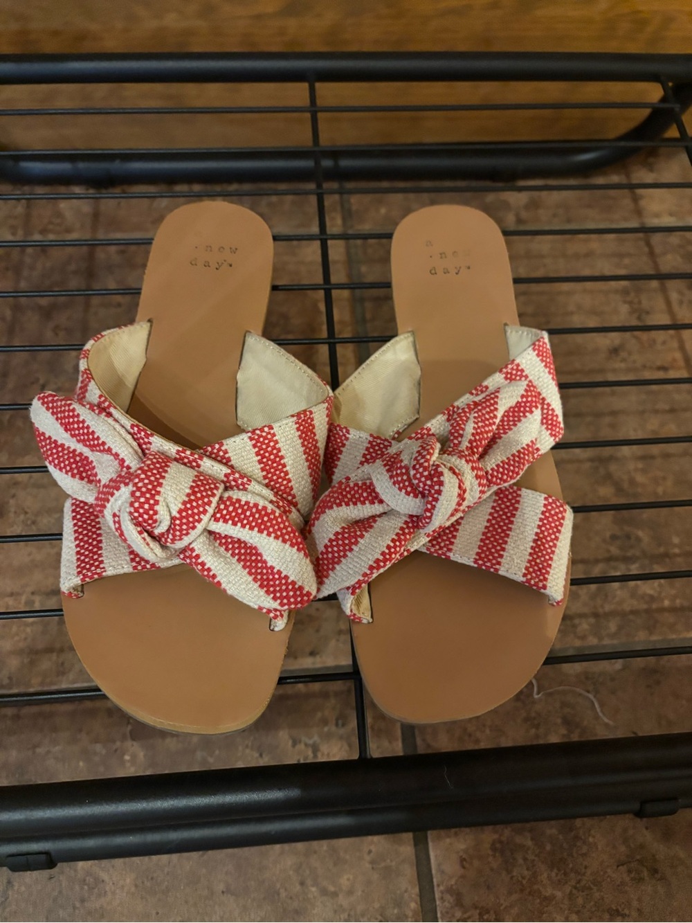 a new day Red & Cream Knotted Stripe Slide Sandals